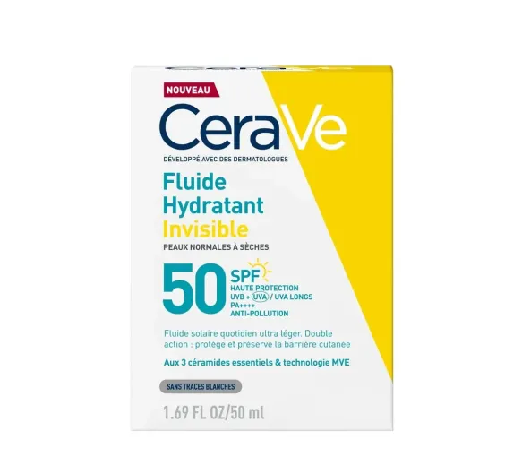 Fluide solaire invisible SPF50 CeraVe - flacon de 50ml