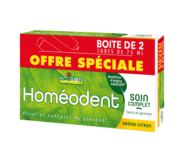 Dentifrice Homéodent soin complet dents et gencives goût citron Boiron - 2 tubes de 75 ml