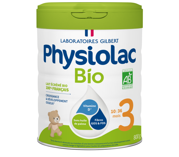 Lait en poudre bio 3ème âge croissance 10 mois à 3 ans Physiolac - pot de 800 g - image 1