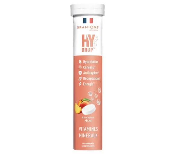 Hydrop solution d'hydratation arôme pêche Granions - tube de 20 comprimés effervescents