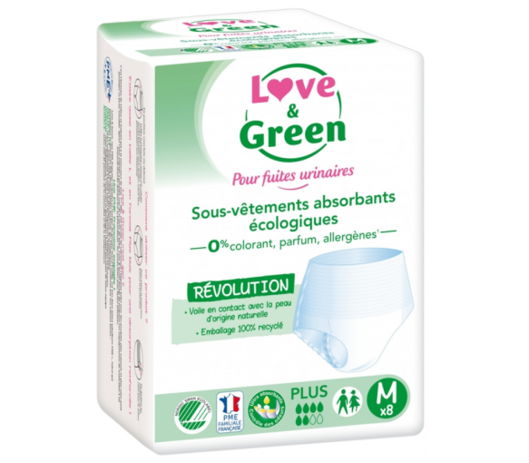 Sous-vêtements absorbants fuites urinaires écologiques Love&Green - 8 protections