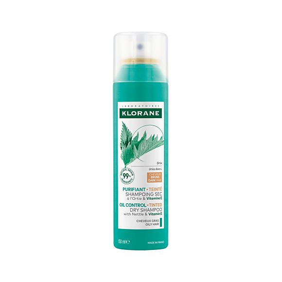 Shampooing sec à l'Ortie purifiant teinté cheveux gras bruns Klorane - spray de 150ml