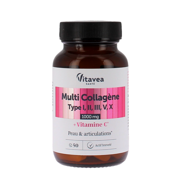 Multi collagène type I, II, II, V, X 1000mg Vitavea - pot de 50 comprimés