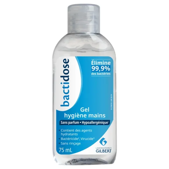 Gel hydroalcoolique hygiène mains Bactidose - flacon de 75ml