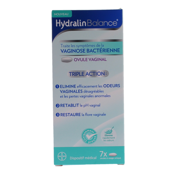 Traitement vaginose bactérie triple action Hydralin balance - boite de 7 ovules