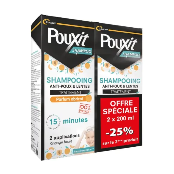 Shampooing traitant anti-poux & lentes parfum abricot Pouxit - lot de 2 flacons de 200ml Offre Spéciale