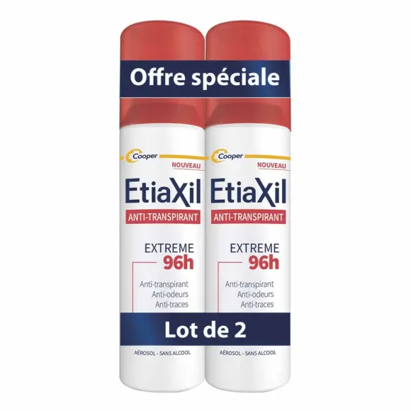 Anti-transpirant extrême 96h Etiaxil - lot de 2 sprays de 150ml