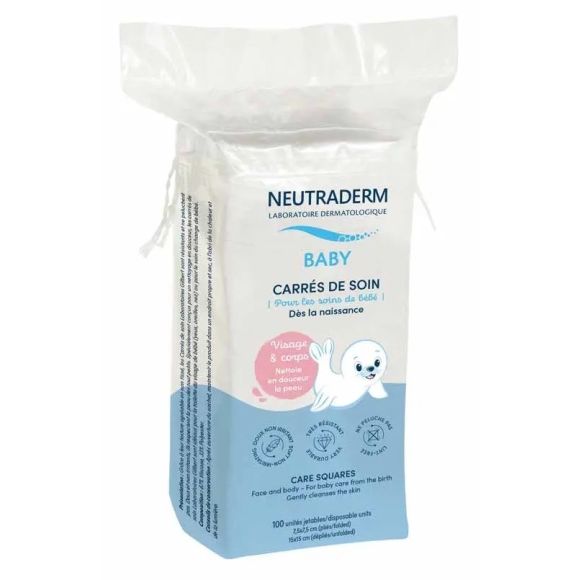 Neutraderm Baby Carrés de soin visage et corps Gilbert - sachet de 100 unités jetables