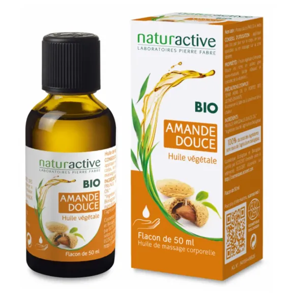 Huile végétale amande douce bio Naturactive - flacon de 50ml