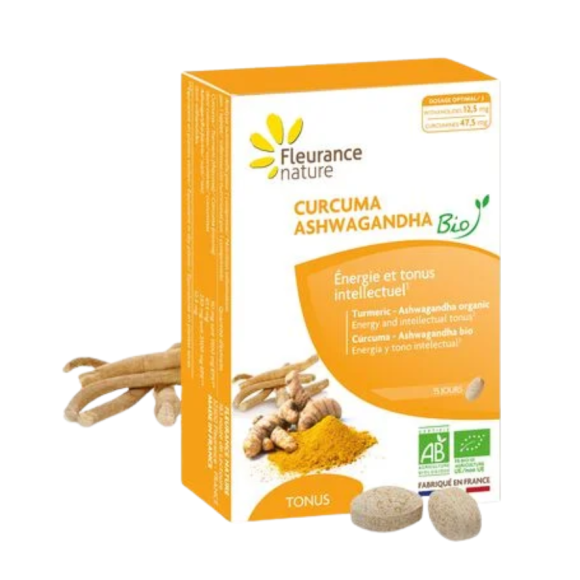 Curcuma ashwagandha bio tonus Fleurance nature - boîte de 15 comprimés 