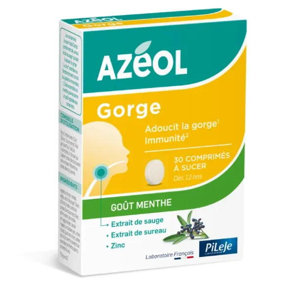 Azéol Gorge goût menthe Pileje - boîte de 30 comprimés à sucer