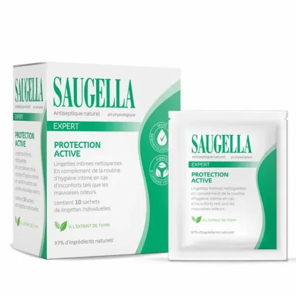 Lingettes intimes Expert Protection active Saugella - boîte de 10 lingettes individuelles