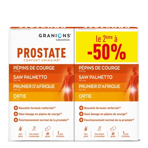 Prostate confort urinaire Granions - 2 boîtes de 60 gélules
