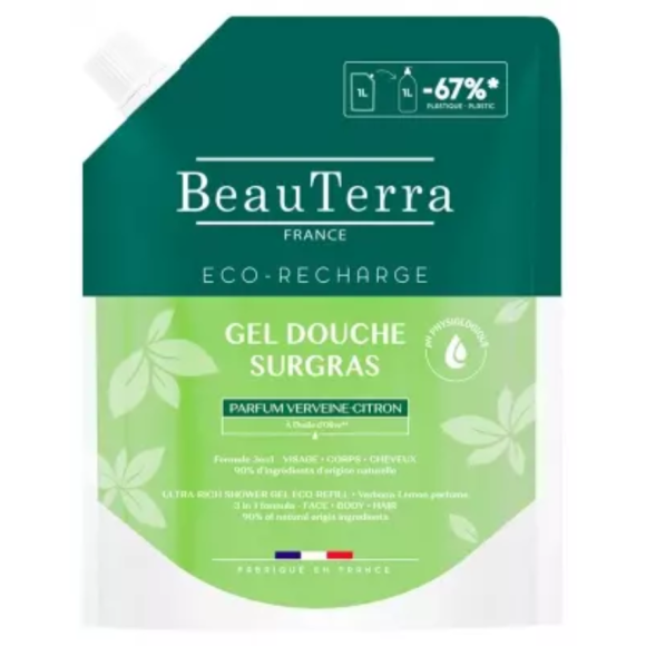 Gel douche surgras parfum verveine citron Beauterra - eco-recharge de 1L