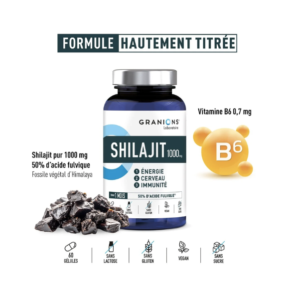 Shilajit 1000g Granions - boite de 60 gélules