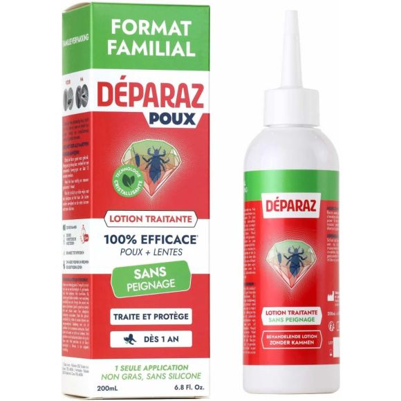 Déparaz lotion traitante poux + lentes sans peignage - flacon de 200ml