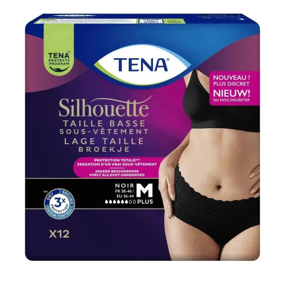 Silhouette plus slips absorbants taille M basse noir Tena - sachet de 12 slips