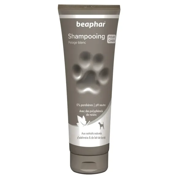 Shampooing pour chien pelage blanc PH neutre Beaphar - tube de 250ml