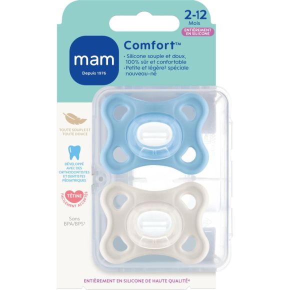 Sucette Comfort silicone 2-12 mois Mam - boite de 2 sucettes