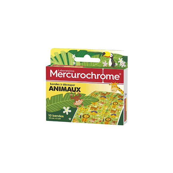 Bandes à découper animaux Mercurochrome - boite de 10 bandes de 10cm x 6cm