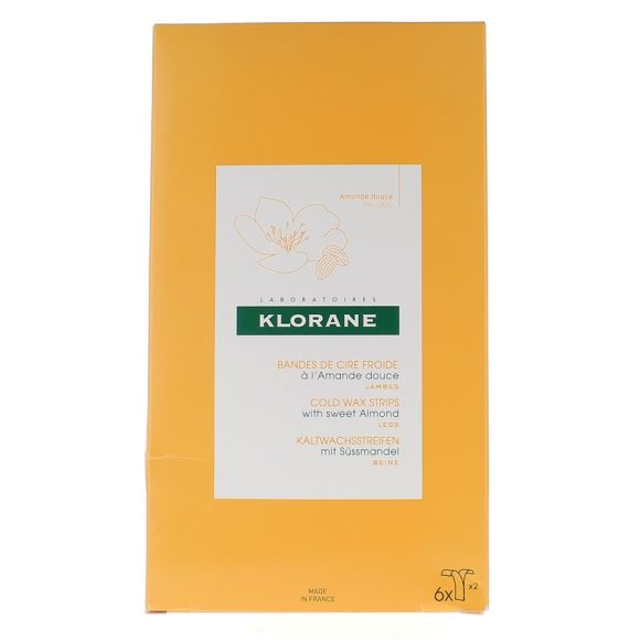 Bandes de cire froide à l'amande douce Klorane - 6 doubles bandes