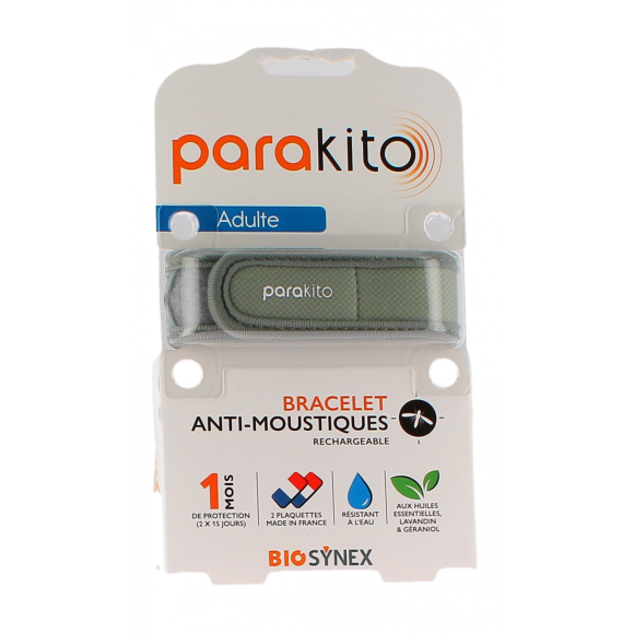 Bracelet anti-moustique rechargeable kaki Para kito - 1 bracelet + 2 recharges