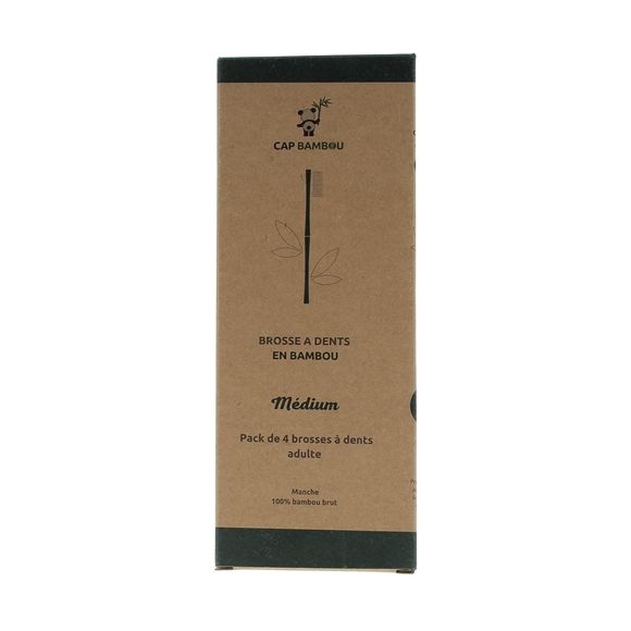 Brosse à dents adulte en bambou médium Cap Bambou - lot de 4 brosses à dents