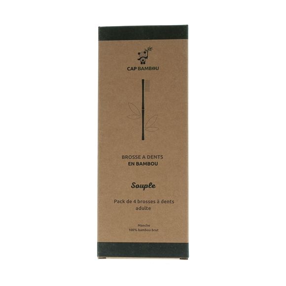 Brosse à dents adulte en bambou souple Cap Bambou - lot de 4 brosses à dents
