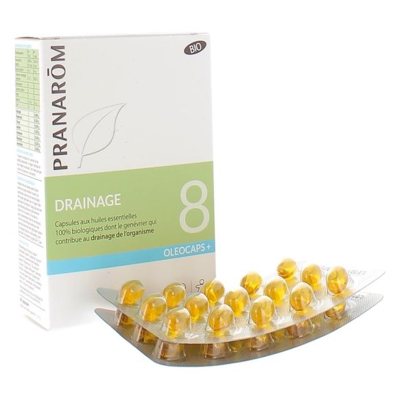 Oléocaps+ 8 drainage bio Pranarom - boîte de 30 capsules