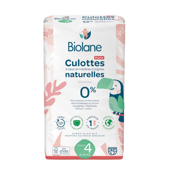 Couches culottes naturelles taille 4 Biolane - sachet de 42 couches culottes