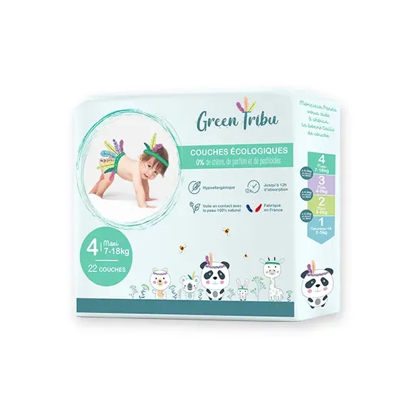 Couches écologiques taille 4 (7-18 kg) Green Tribu - sachet de 22 couches