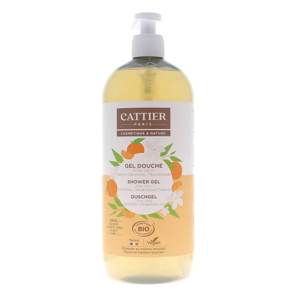 Gel douche Aloe vera clémentine fleur d'oranger bio Cattier - flacon-pompe de 1 L