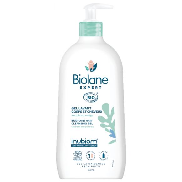 Gel lavant corps et cheveux bio Biolane Expert - flacon-pompe de 500 ml