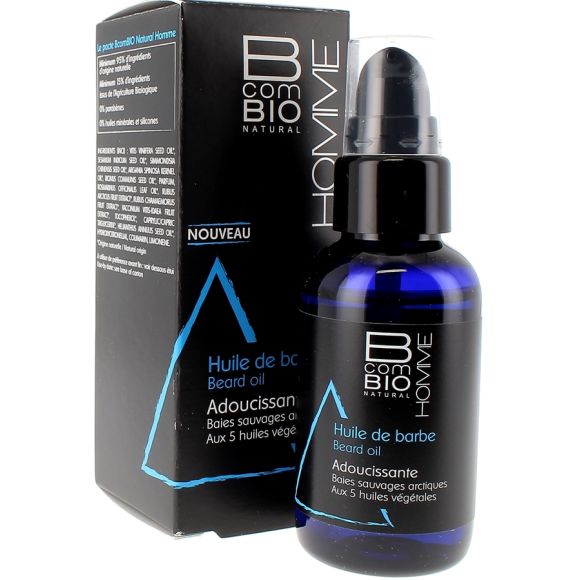 Huile de barbe adoucissante Homme BcomBIO - flacon pompe de 50 ml