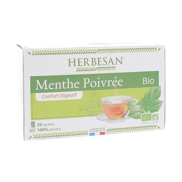 Infusion confort digestif menthe poivrée bio Herbesan - boîte de 20 sachets