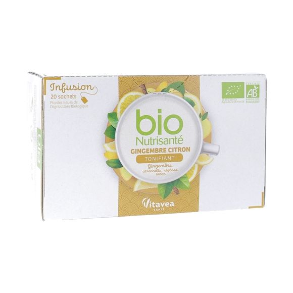 Infusion gingembre citron tonifiant bio Nutrisanté - boîte de 20 sachets