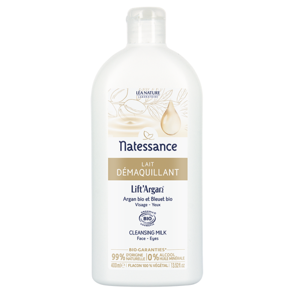 Lait démaquillant visage et yeux Lift'Argan Natessance - flacon de 400 ml