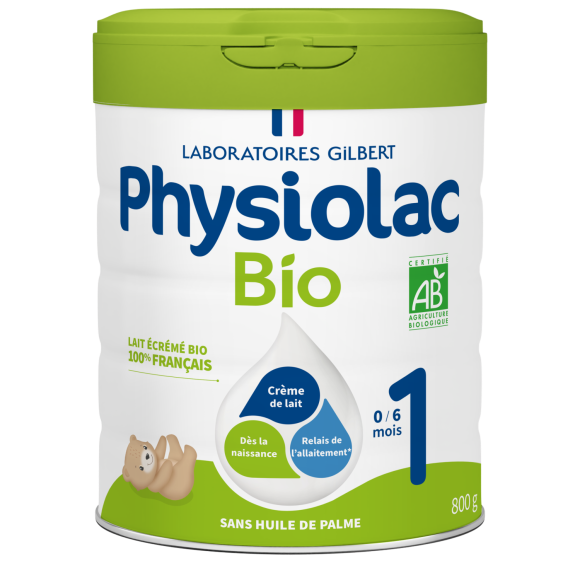 Lait en poudre bio 1re âge croissance 0 à 6 mois Physiolac - pot de 800 g