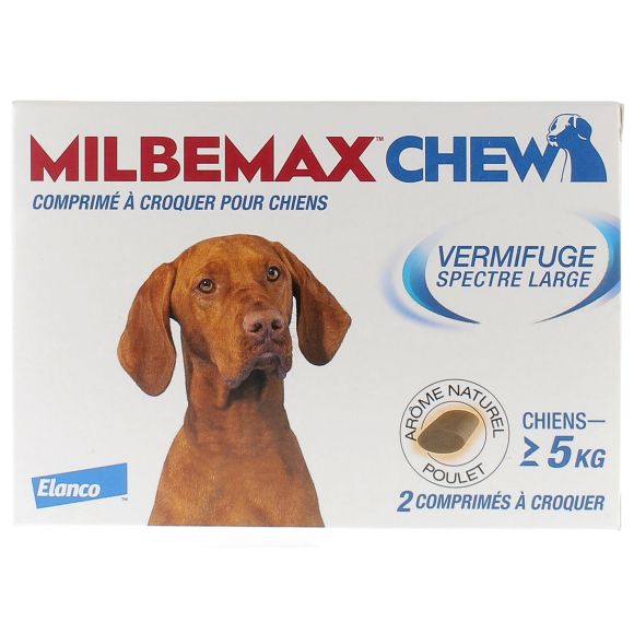 Milbemax chew vermifuge chiens 5kg + - 2 comprimés à croquer