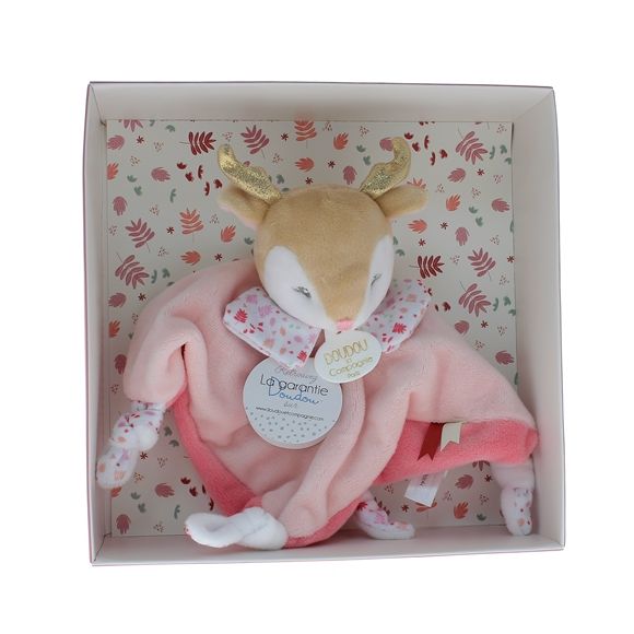 Mini doudou renne rose Doudou et compagnie - boîte avec doudou de 20 cm