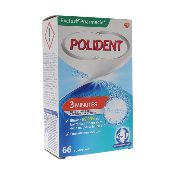 Nettoyant 3 minutes Polident - 66 comprimés