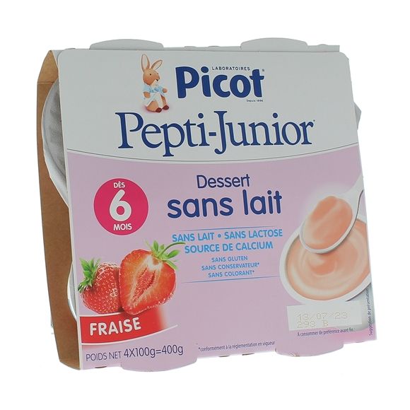 Pepti-junior dessert sans lait goût fraise Picot - 4 pots de 100g