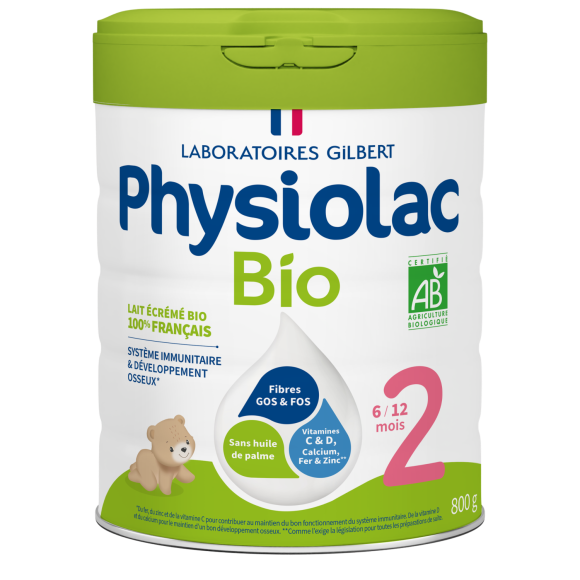 Lait bio 2ème âge 6 à 12 mois Physiolac - pot de 800 g