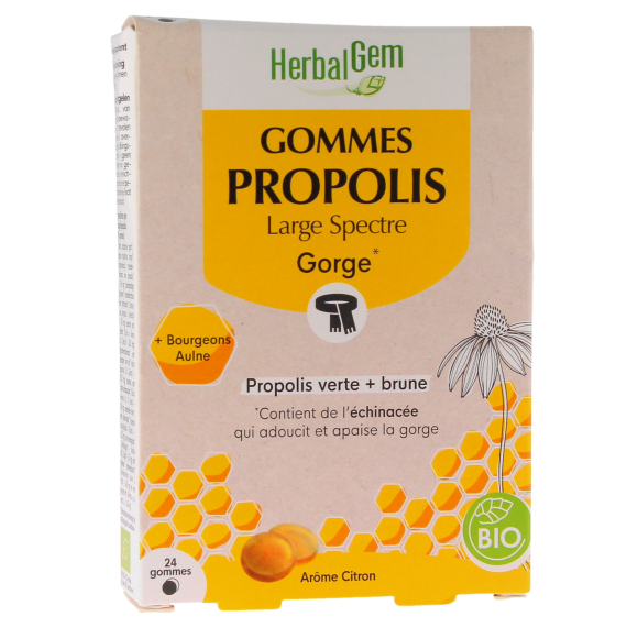 Propolis large spectre bio HerbalGem - boite de 24 gommes