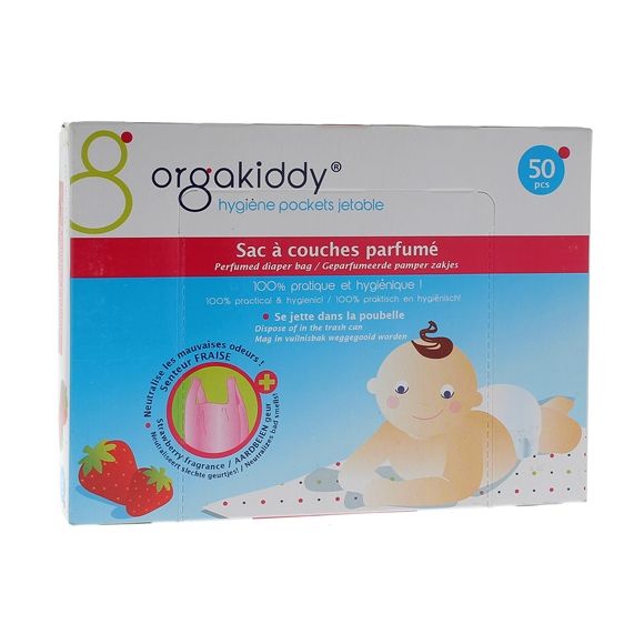 Sac à couche parfumé à la fraise Orgakiddy - Boite de 50 sacs