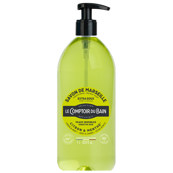Savon de marseille liquide citron & menthe Le Comptoir du Bain - flacon-pompe de 1 L