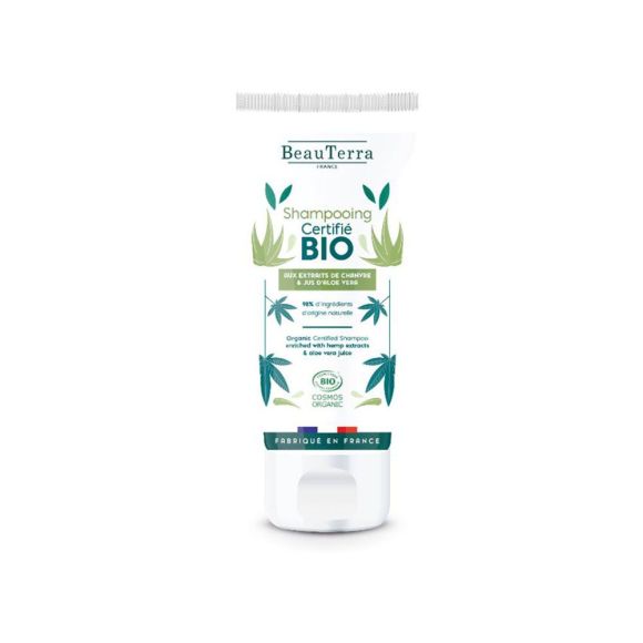 Shampoing aux extraits de chanvre et jus d'aloe vera bio BeauTerra - tube de 75ml