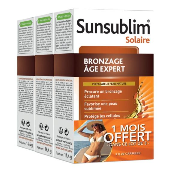 Sunsublim Solaire bronzage âge expert Nutreov - lot de 3 boites de 28 gélules 2+1 mois offert