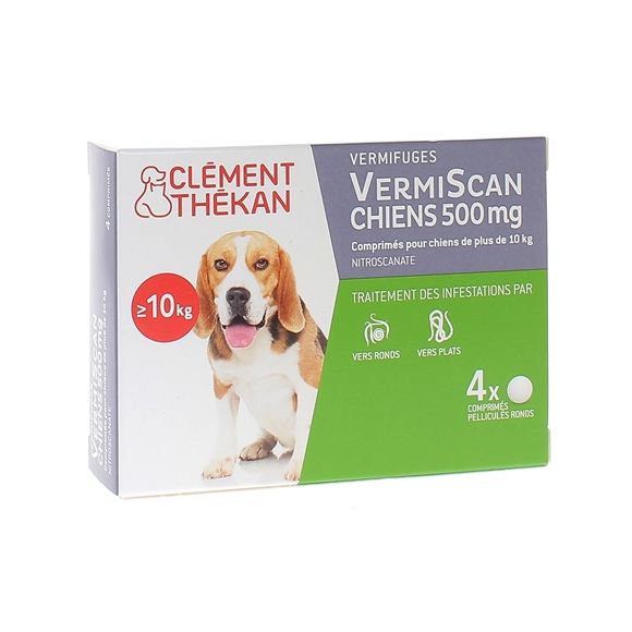 VermiScan chiens 500 mg Clément thékan - 4 comprimés pelliculés ronds