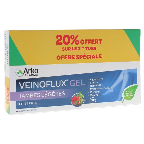 Veinoflux Gel Jambes légères effet froid Arkopharma - lot de 2 tubes de 150 ml